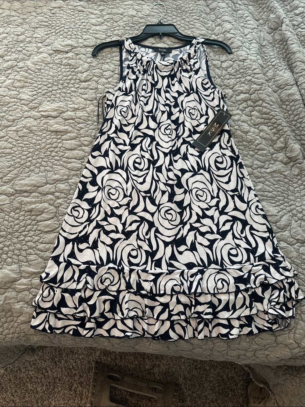 MSK women’s Navy and White Floral Ruffle Sundress